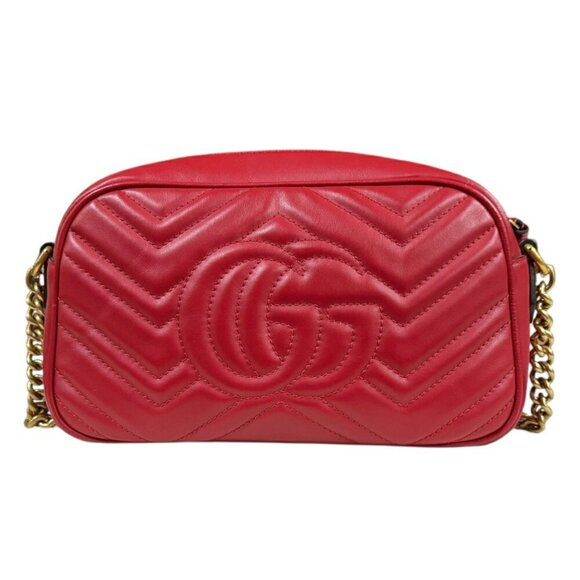 GUCCI Red Leather GG Marmont Shoulder Bag - Picture 3 of 12